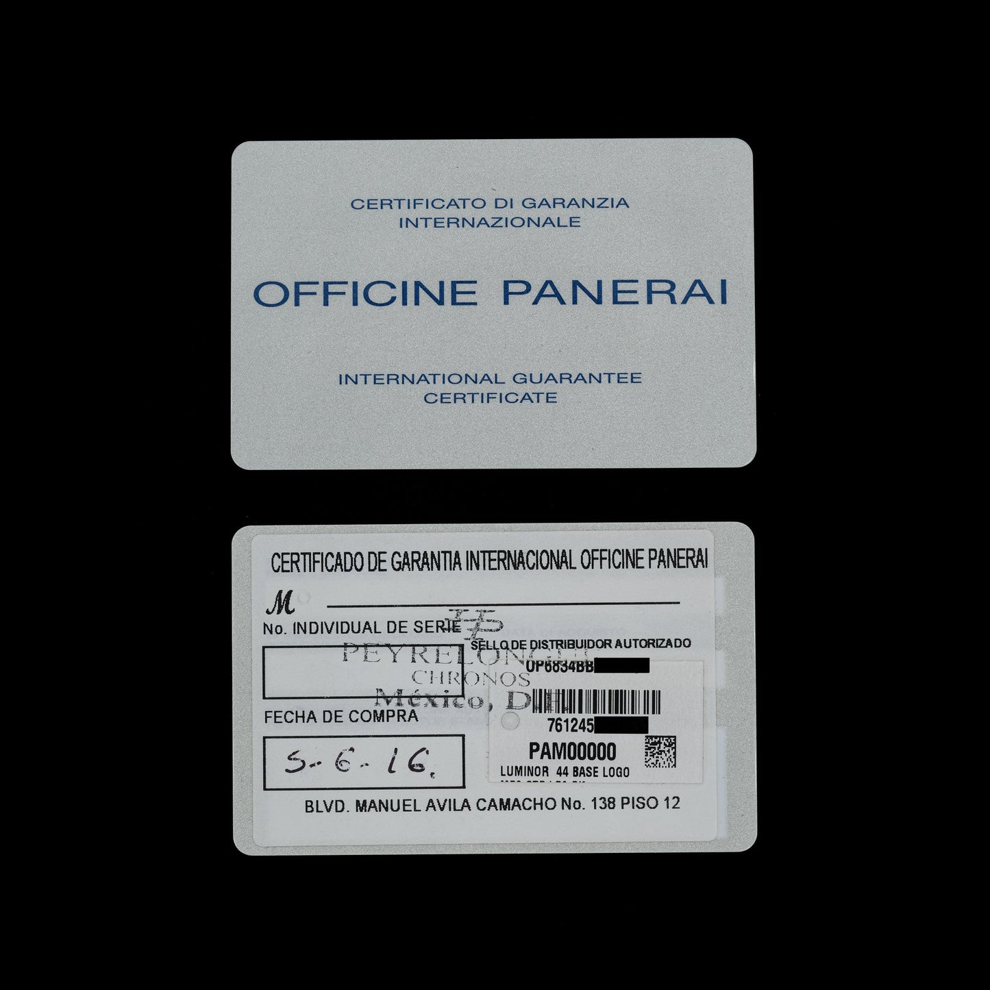 Panerai Luminor Base Logo 44mm PAM00 de 2016 Full-Set